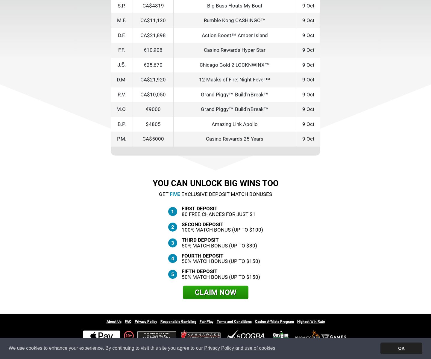 Homepage at Zodiac Casino